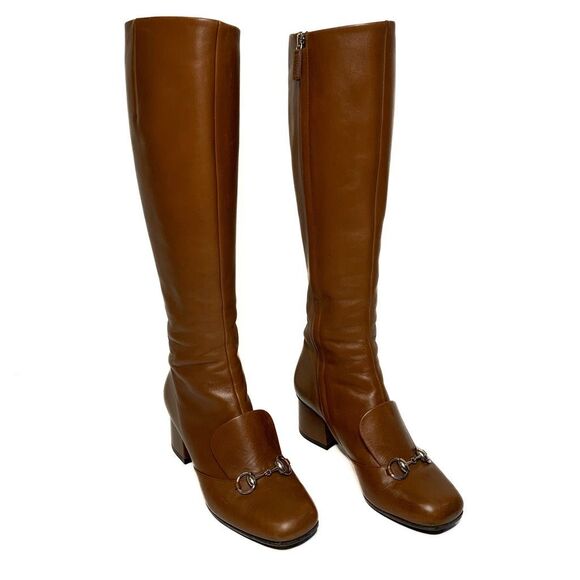 Gucci Shoes - Gucci Lillian Horsebit Leather Boots EU 36.5 US 6.5 Brown Heeled Knee High